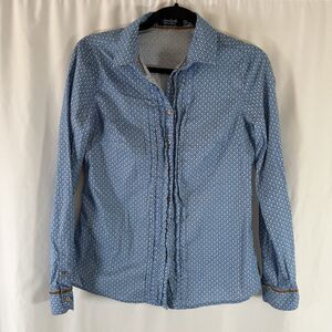 Bariloche Blouse Women's ES 40 Blue Penguin Print Long Sleeve Button Up Made Spa